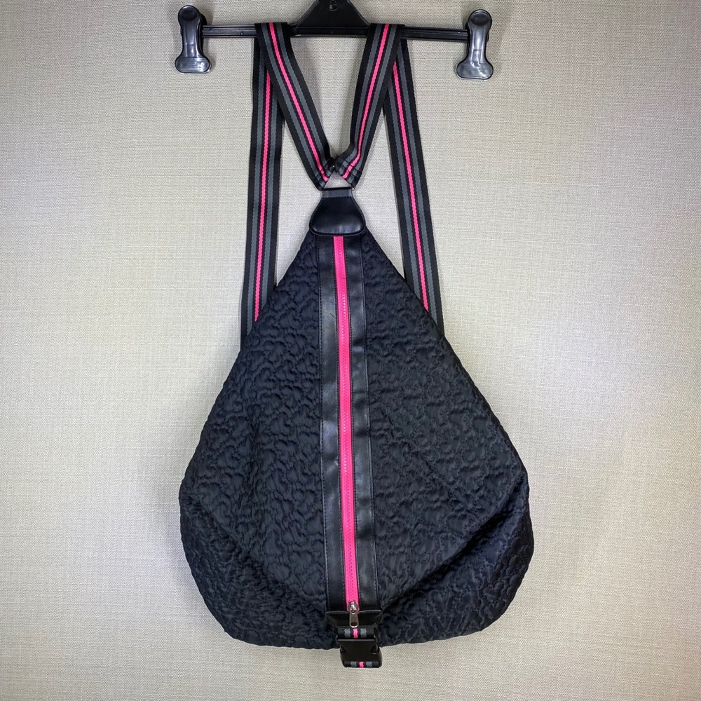 Disney Mickey Mouse Quilted Sling Backpack Black Pink Teardrop Bag